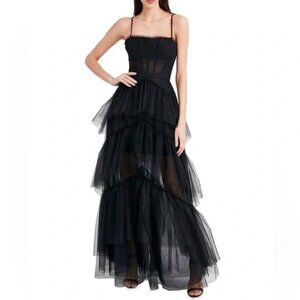 New* BCBGMAXAZRIA Corset Tulle Maxi Gown Dress Black Color Size 10 $498.00